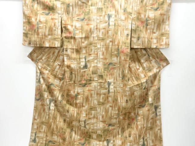 JAPANESE KIMONO / ANTIQUE OMESHI / TAISHO ROMAN STYLE / SILK / WOVEN GRID